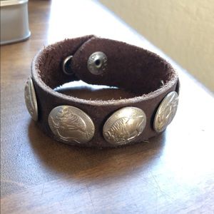 Leather buffalo concho cuff